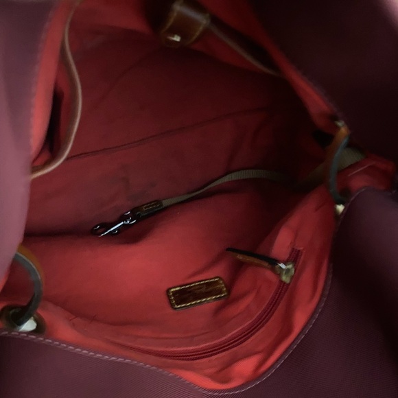 Dooney and Bourke Burgundy Nylon Shoulder Bag with Leather Straps and Accents - Picture 10 of 10